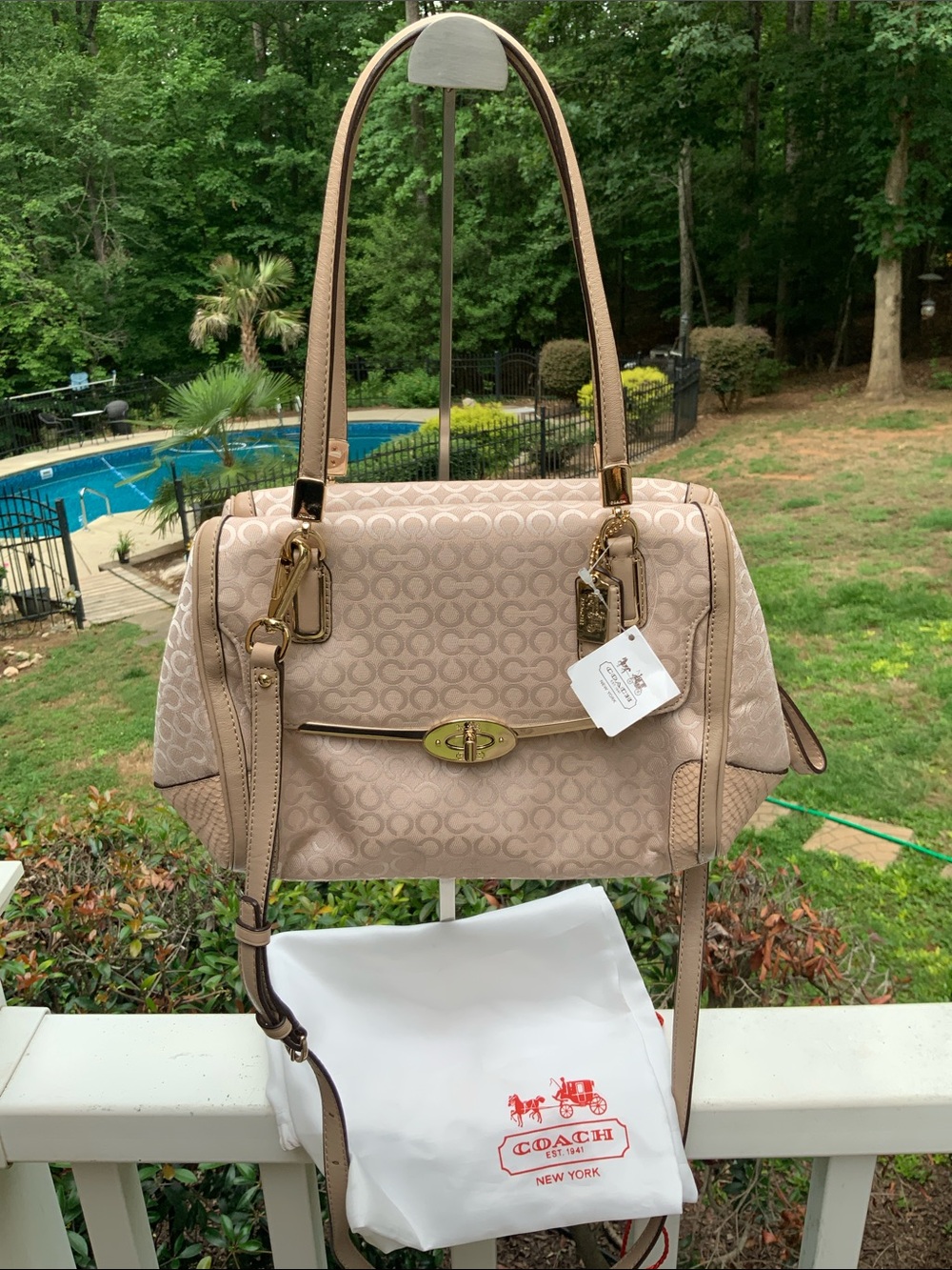 Coach Beige Logo Signature C. Satchel/Shoulder Bag with Dust bag NWT